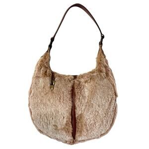 Authentic Longchamp Vintage Rabbit Fur Leather Hobo Shoulder Bag Made in France